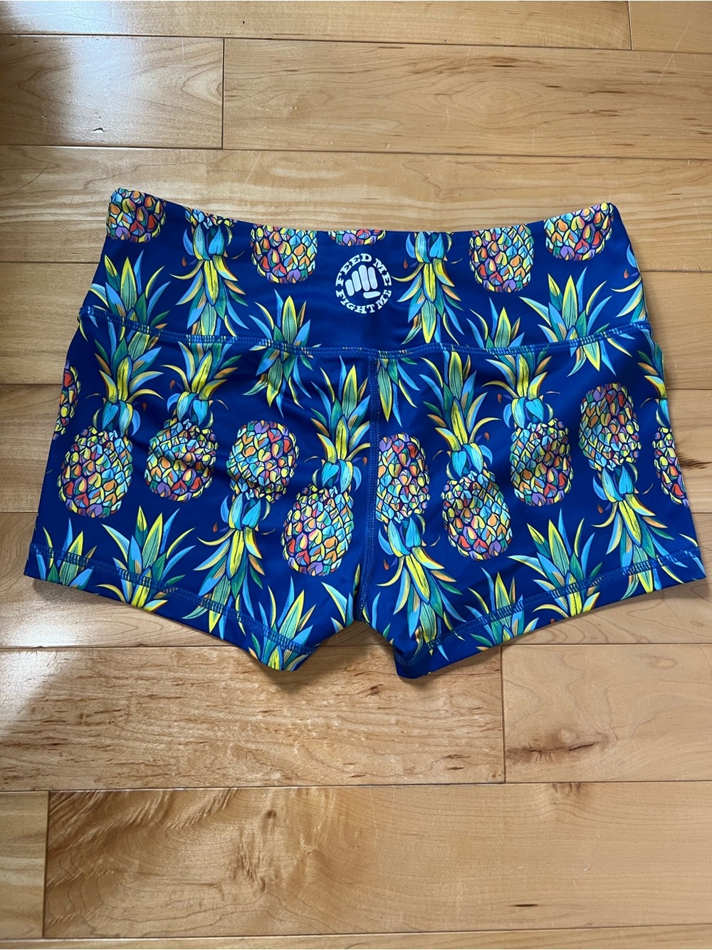 Feed Me Fight Me Tropical Pineapple Athletic Shorts - Blue & Yellow